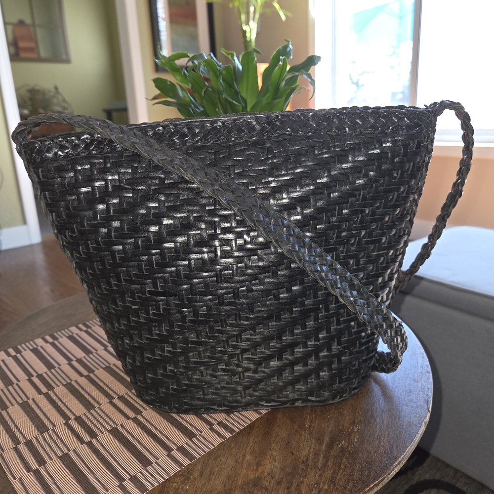 Vintage Woven Leather Shoulder Bag with Adjustable Braided Strap